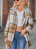 Women's Loose Plaid Long Sleeve Button Up Hooded Coat