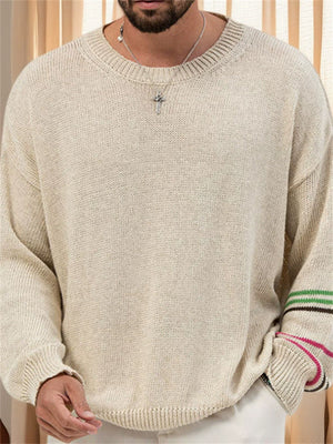 Men's Autumn Contrast Color Striped Round Neck Long Sleeve Sweaters