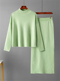 Elegant Crew Neck Knitted Sweater + Side Slit Skirt
