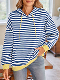 Women's Contrast Color Stripe Long Sleeve Hooded Sweatshirts