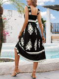 Women's Holiday Style Contrast Color Print Square Strap Dress