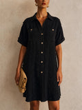 Womens Swiss Dot Short Sleeve Button Down Shirt Dress