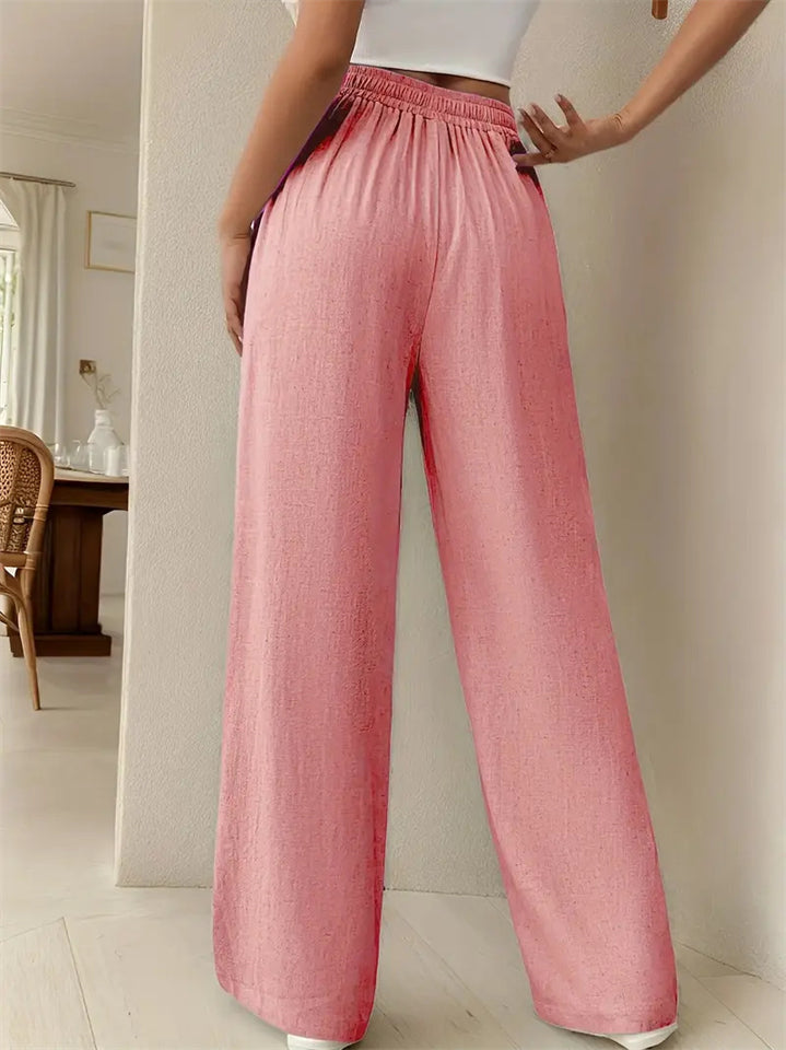 Women's Summer Solid Color Wide Leg Drape Drawstring Pants