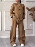 Women's Lightweight Loose Fit Blouse and High-Waist Wide Leg Pants Set