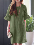 Leisure Round Neck Bell Sleeve Mini Dress for Women