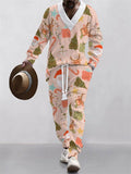 Men's Casual Christmas Elements Print V Neck Sweatshirts and Sweatpants Set