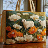 Women's Orange White Floral Quilted Tote Bag