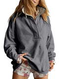 Women's Autumn Solid Color Buttons Pullover Casual Long Sleeve Sweatshirts