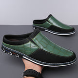 Men's Casual Plaid Faux Leather Flats Mule Slipper Shoes