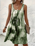 Women's Summer Tie-dye Printed Pleated Sleeveless Tank Dress