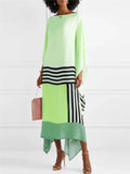 Women's Summer Contrast Color Patchwork Asymmetric Hem Dress