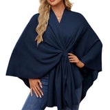 ‌Womens Elegant Cross Front Soft Poncho Sweater Shawl Wrap