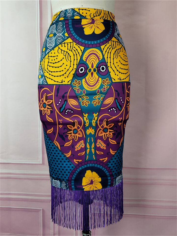 Women's Purple Fringe  Contrast Color High Rise Skirt