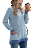 Women's Leisure Crew Neck Long Sleeve Fitted Shirt with Pocket