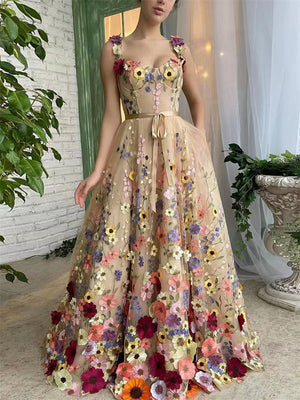 3D Flower Embroidered Wedding Dress for Women