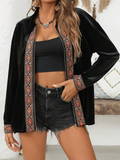 Women's Retro Ethnic Style Embroidery Patchwork Zip Up Long Sleeve Coat