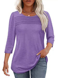 Women's Solid Color Round Neck Pullover 3/4 Sleeve Shirts