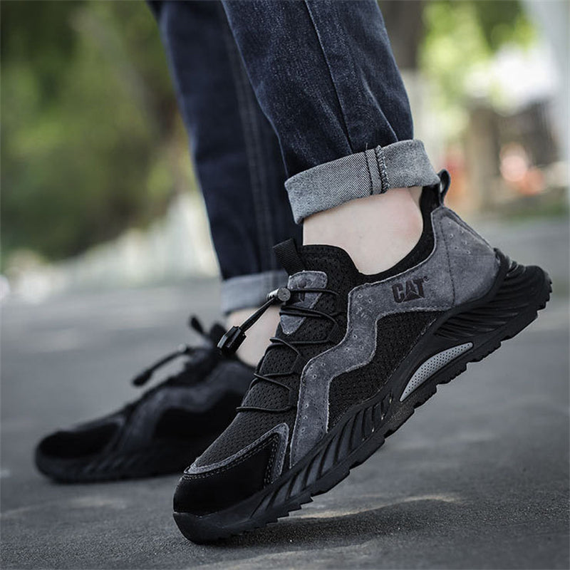 Male's Faux Leather Mesh Patchwork Outdoor Elastic Laces Sneakers