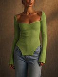 Women Stylish Sweetheart Neck Long Sleeve Ribbed Corset Top