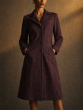 Womens Vintage Brown Faux Suede A Line Button Down Midi Coats
