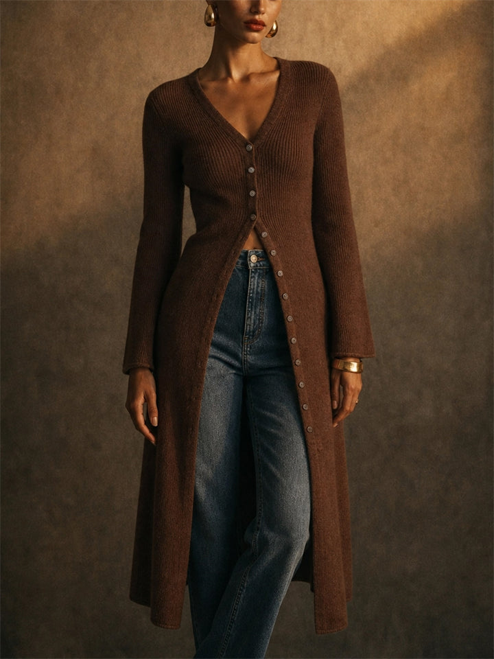 Women Maxi Ribbed Knit V Neck Button Down Cardigan Sweaters