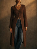 Women Maxi Ribbed Knit V Neck Button Down Cardigan Sweaters