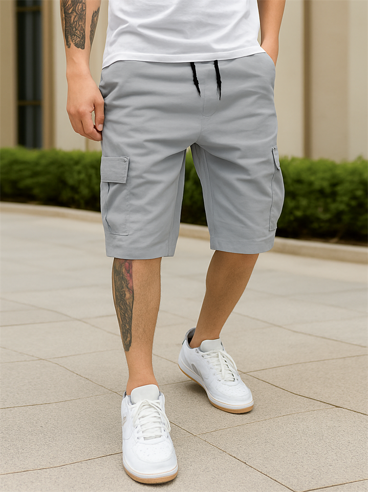 Men's Relaxed Drawstring Cotton Blend Summer Cargo Shorts