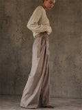 Women's Elegant Contrast Color High Waist Wide Leg Belted Wrap Front Pants