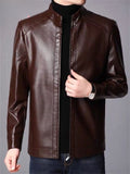 Men's ‌Stand Collar Thermal Lined Faux Leather Jacket for Men with Zipper‌