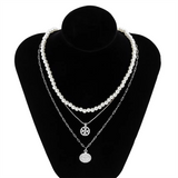 3pcs/Set Hollow Out Cross Flower Coin Pendant Beaded Necklaces