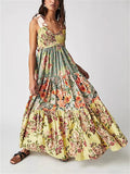 Women's Summer French Style Print Patchwork Strap Dress