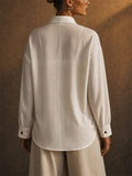 Womens White Sequin Button Down Long Sleeve Party Blouse