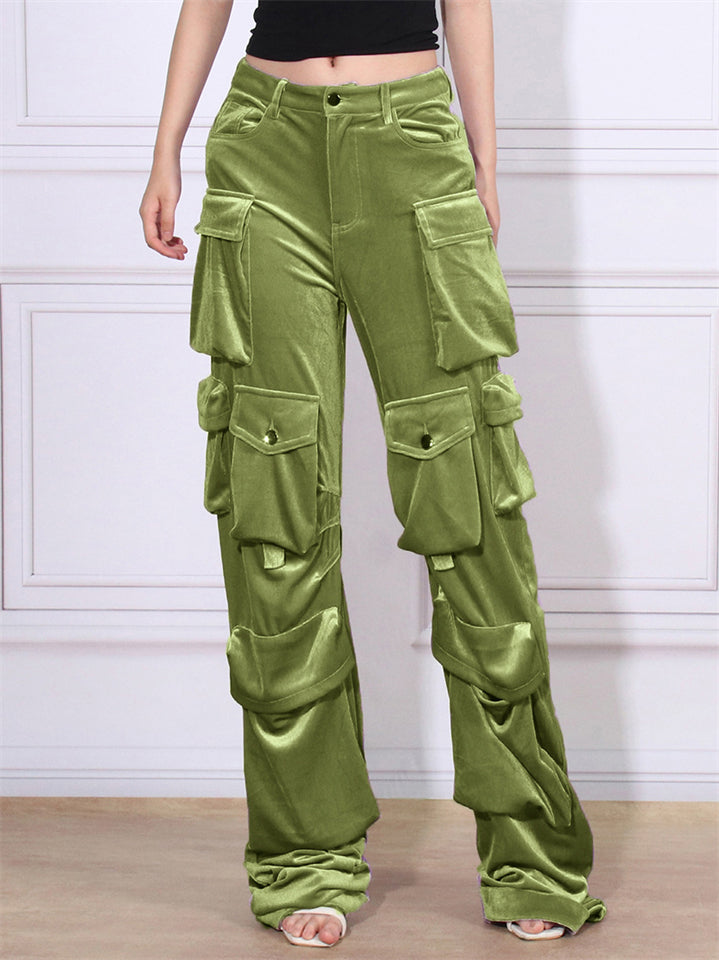 Retro Women's Velvet Straight Pockets Cargo Pants