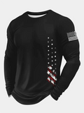 Men's Casual Round Neck American Flag Print Long Sleeve T-Shirts