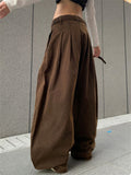 Women's Simple High-Waist Pleated Baggy Casual Pants with Belt