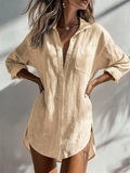 Women's Comfy Grunge Style Button-Up Shirt Dress with Pocket