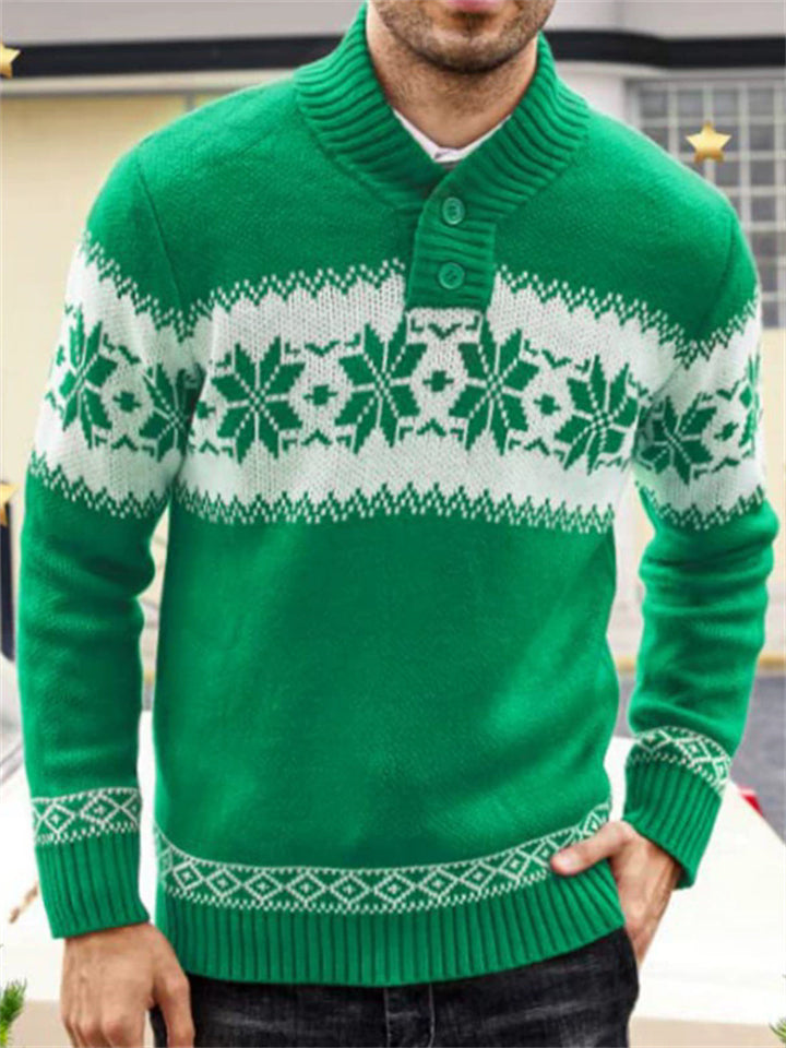 Men's Pullover Stand Collar Snowflake Jacquard Sweaters