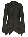 Women's Long Sleeve Lapel Single Breasted Asymmetric Hem Suit Coat