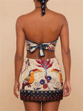 Women's Casual Print Halter Bellyband Lace-up Mini Dress