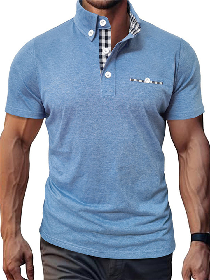Men's Plaid Contrast Color Short Sleeve Polo Shirts
