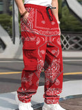 Men's Casual Paisley Print Cargo Jogger Pants with Pockets