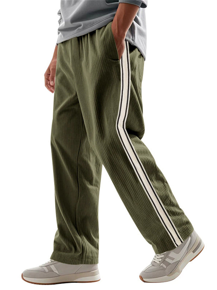 Autumn Corduroy Side Striped Sports Trousers for Men Casual Fashion Loose Fit