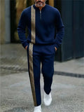 Men's Greek Key Pattern Casual Polo Tracksuit Set