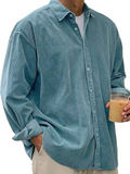 Men's Autumn Solid Color Lapel Long Sleeve Corduroy Shirts