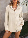 Female Wave Texture Stylish Turn-down Collar Blouses