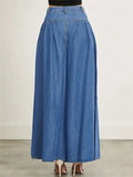 Women's Trendy Blue Solid Color Wide Leg Flared Denim Pants