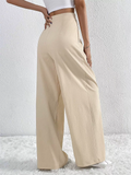 Women's Simple Commuter Style Pleated High-Waist Wide Leg Pants