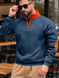 Men's Autumn Contrast Color Half Zipper Stand Collar Pullover Sweatshirts