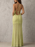 Women's Boho Style Crochet Knit Backless Flower Cutout Beach Maxi Dress