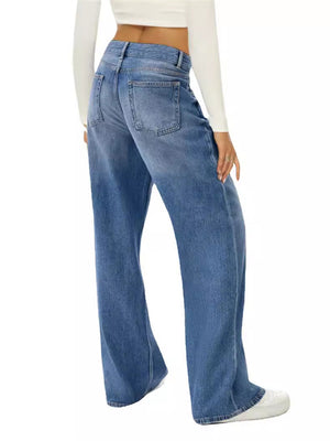 Female Simple Wide Leg Solid Color Wear-resisting Jeans